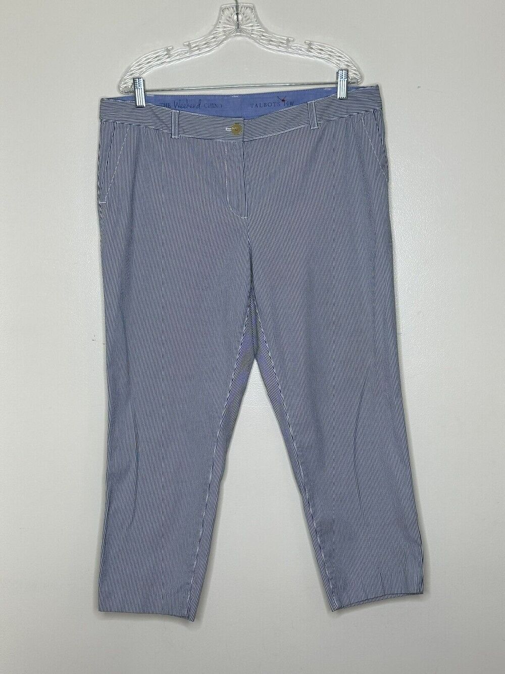 Talbots The Weekend Chino Size 14W Nautical Stripe Crop Pants Pockets Cotton